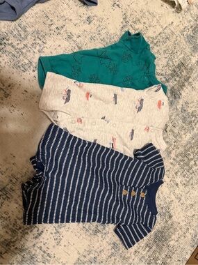 Carter's Teal, Light Gray, and Navy Baby shortsuit Set